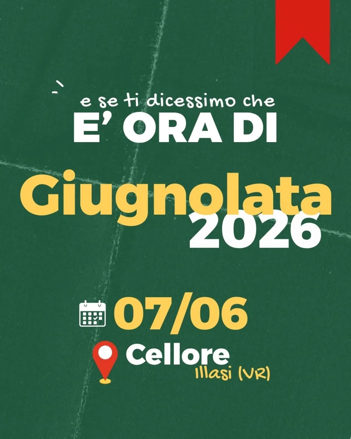 🌿 L’estate è alle porte… e prima di partire per il Campo di Sezione c’è una tappa speciale!

🎉 Torna la Giugnolata 2026
Un momento per stare insieme, festeggiare e salutarci prima della nostra avventura estiva.

📅 7 giugno
📍 Cellore (Illasi – VR), al tendone accanto alla piazza

👣 La giornata inizierà con le attività di unità per ragazzi e ragazze…
🍽️ …e continuerà con un pranzo cucinato dal nostro Clan aperto a genitori, amici e parenti

Un’occasione semplice ma preziosa per ritrovarci, ridere e creare nuovi ricordi insieme 💚

👉 Segnate la data in agenda!
A breve tutte le informazioni dettagliate